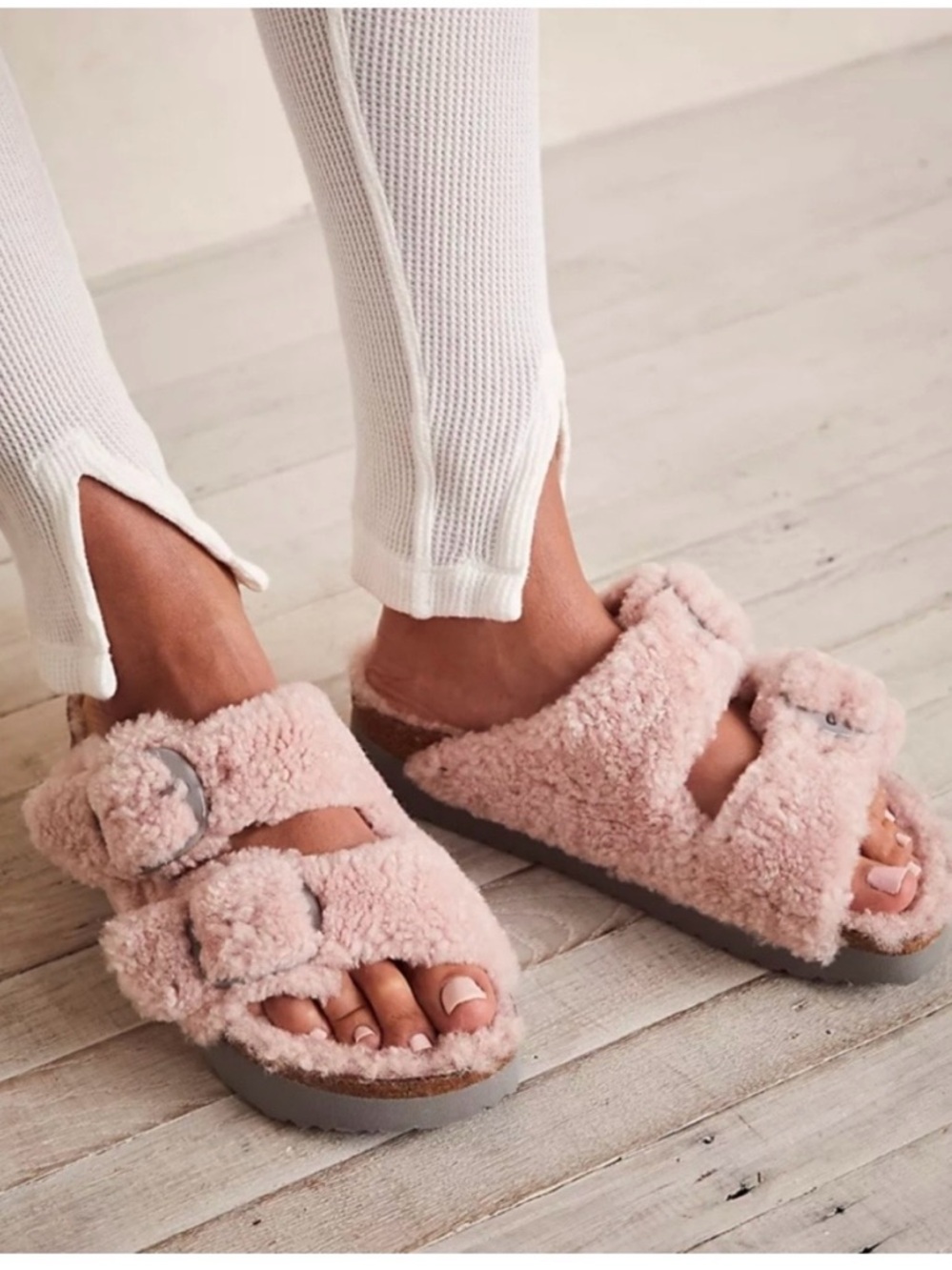 Free People Birkenstock Papillio Arizona Big Buckle in Teddy Crystal Rose NWT
